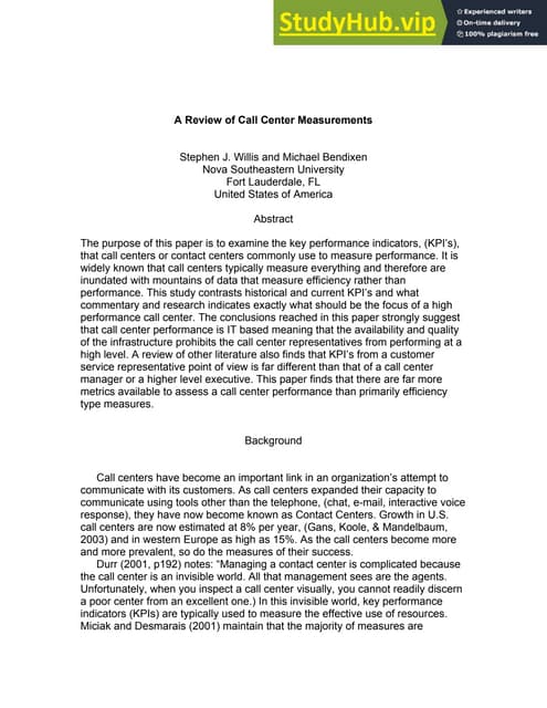 A Review Of Call Center Measurements