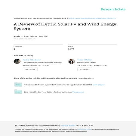 A review of hybrid solar pv and wind energy system paper | PDF