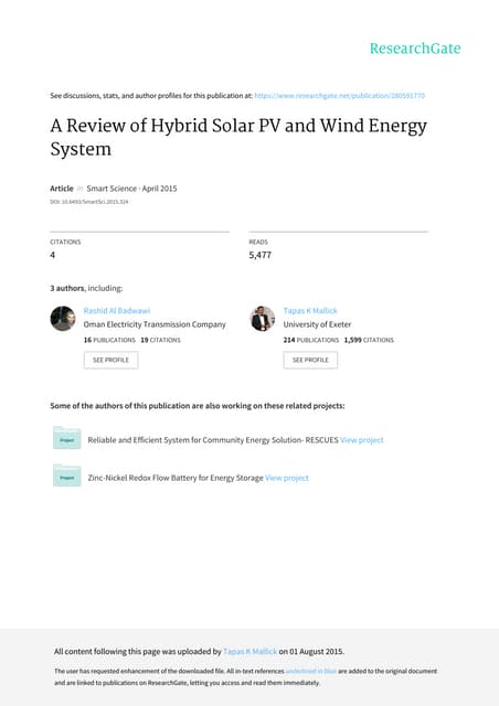 A review of hybrid solar pv and wind energy system paper