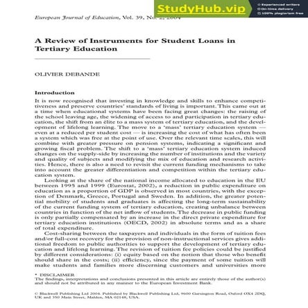 A Review Of Instruments For Student Loans In Tertiary Education