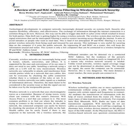 A Review Of IP And MAC Address Filtering In Wireless Network Security