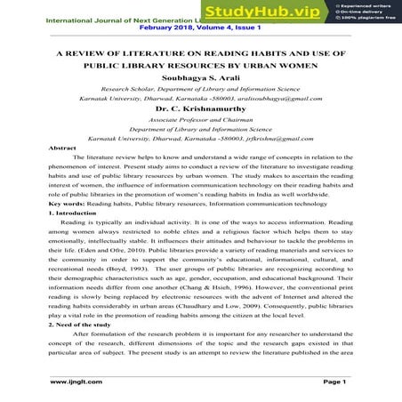 A Review Of Literature On Reading Habits And Use Of Public Library ...
