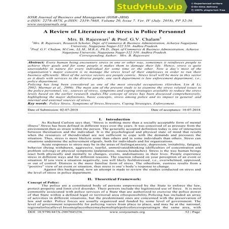 A Review Of Literature On Stress In Police Personnel | PDF