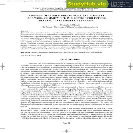 A REVIEW OF LITERATURE ON WORK ENVIRONMENT AND WORK COMMITMENT ...