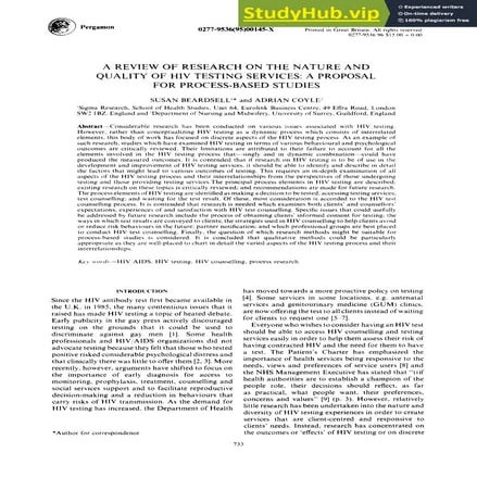A Review Of Research On The Nature And Quality Of HIV Testing Services  A Pro...