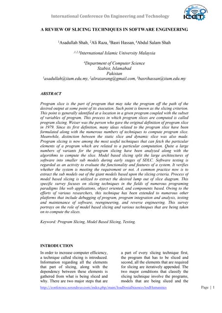 A review of slicing techniques in software engineering