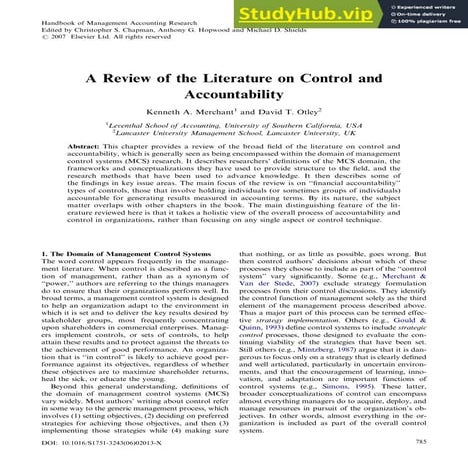 A Review Of The Literature On Control And Accountability