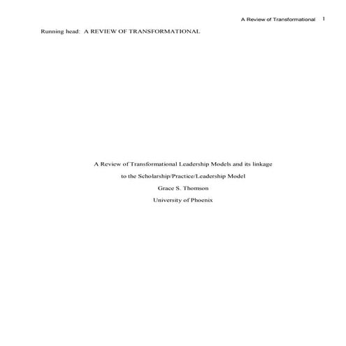 A Review Of Transformational Leadership Models