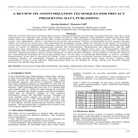A review on anonymization techniques for privacy preserving data publishing