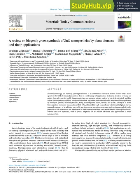 Green synthesis of nanoparticles | PPTX | Chemistry | Science