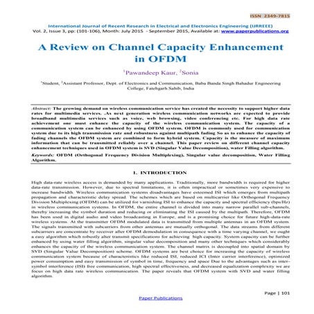 A Review on Channel Capacity Enhancement in OFDM