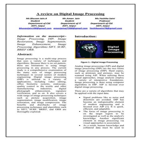 A review on digital image processing paper | PDF