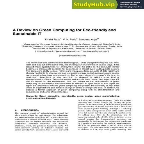 A Review On Green Computing For Eco-Friendly And Sustainable IT