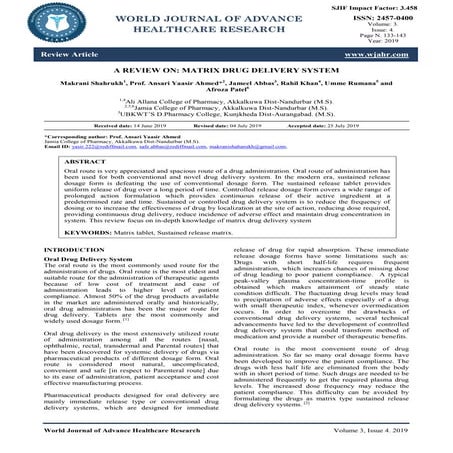 A REVIEW ON: MATRIX DRUG DELIVERY SYSTEM 