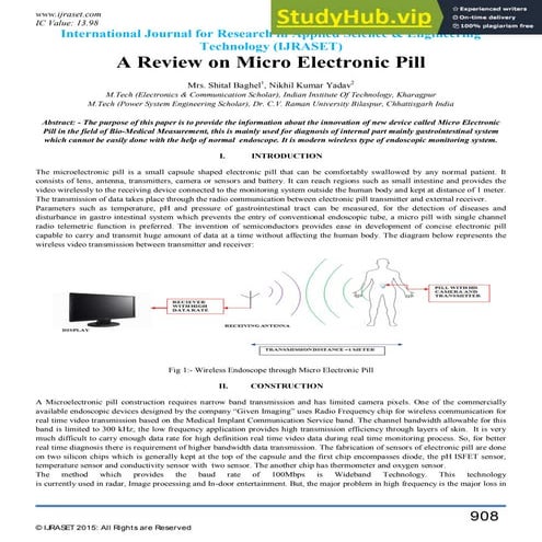 A Review On Micro Electronic Pill