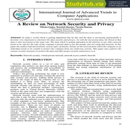 A Review On Network Security And Privacy
