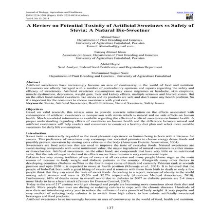 A review on potential toxicity of artificial sweetners vs safety of ...
