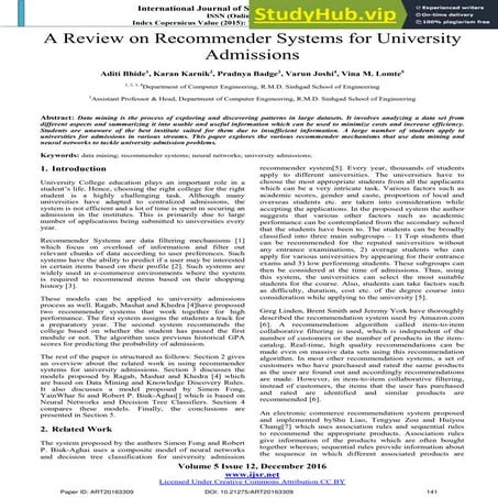 A Review On Recommender Systems For University Admissions | PDF