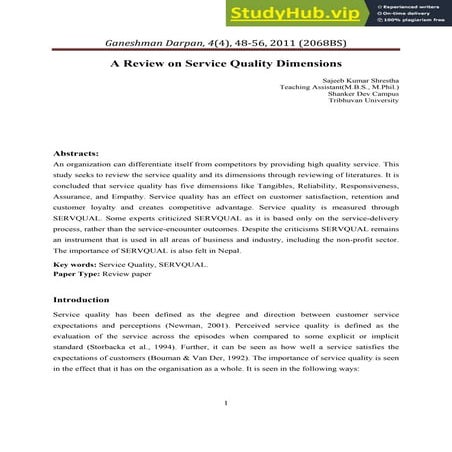 A Review On Service Quality Dimensions