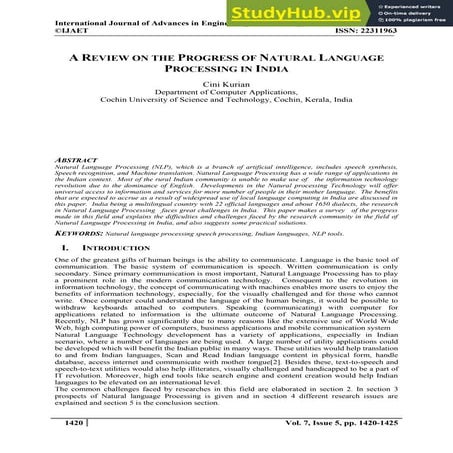 A REVIEW ON THE PROGRESS OF NATURAL LANGUAGE PROCESSING IN INDIA