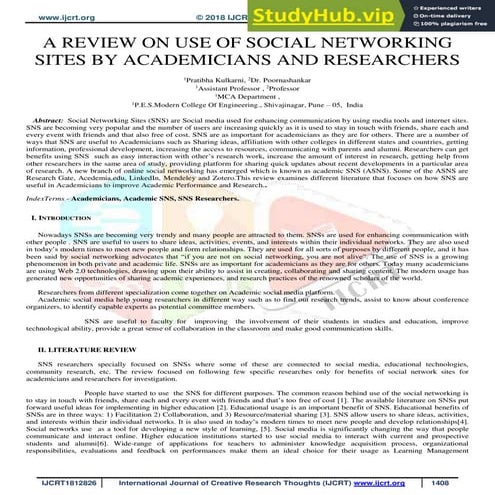 A REVIEW ON USE OF SOCIAL NETWORKING SITES BY ACADEMICIANS AND RESEARCHERS