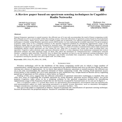 A review paper based on spectrum sensing techniques in cognitive radio networks