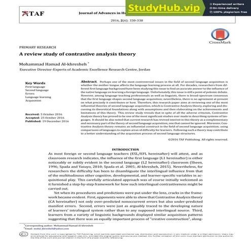 A Review Study Of Contrastive Analysis Theory