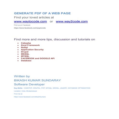 GENERATE PDF OF A WEB PAGE | PDF