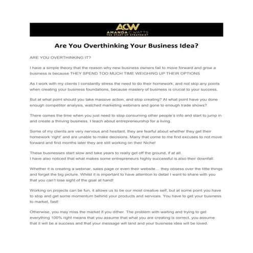 Are You Overthinking Your Business Idea