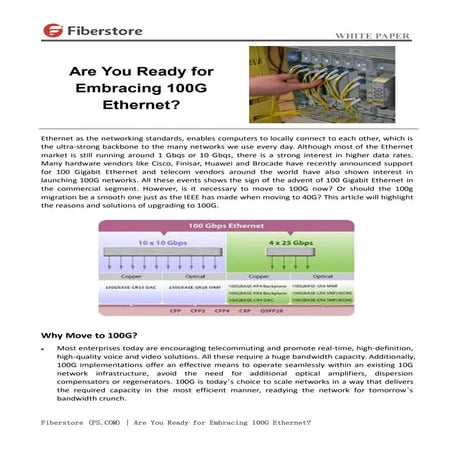 Are You Ready for Embracing 100G Ethernet?