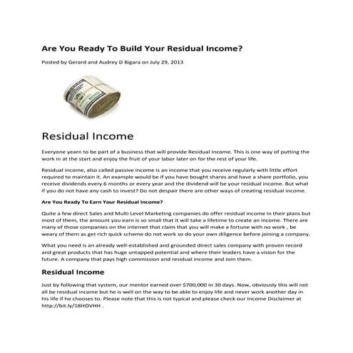 Are you ready to build your residual income