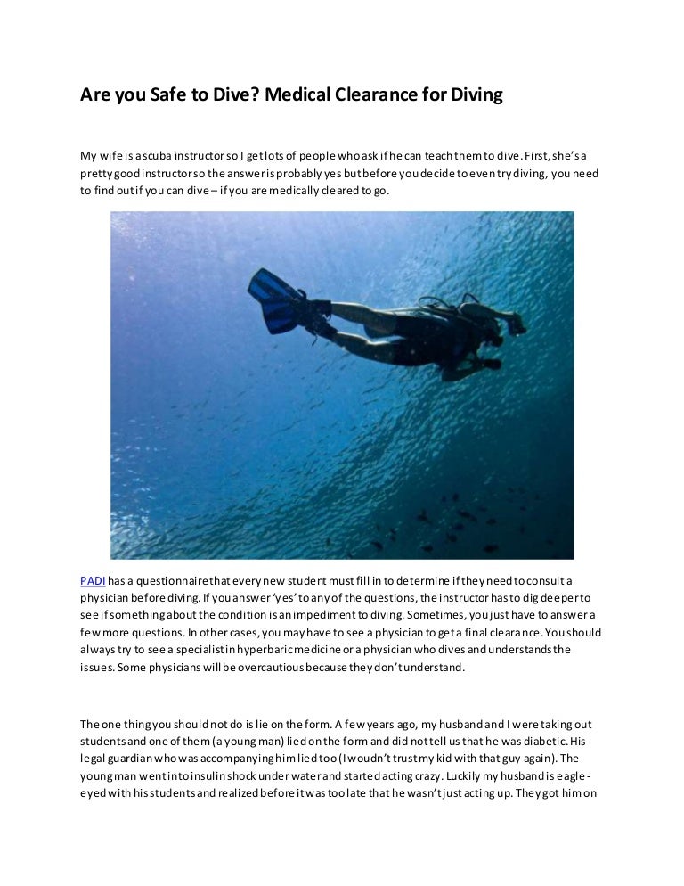 Are you safe to dive? Medical clearance for diving