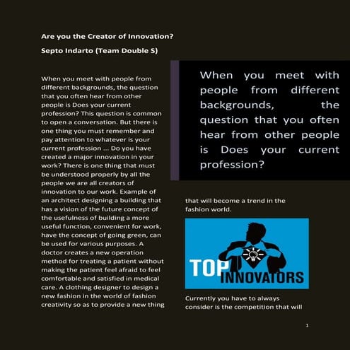 Are you the creator of innovation