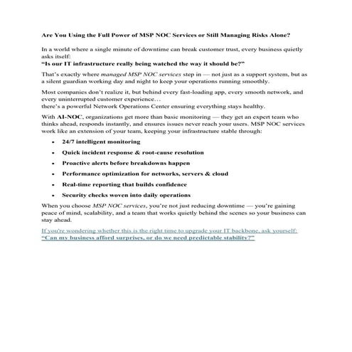 Are You Using the Full Power of MSP NOC Services or Still Managing ...