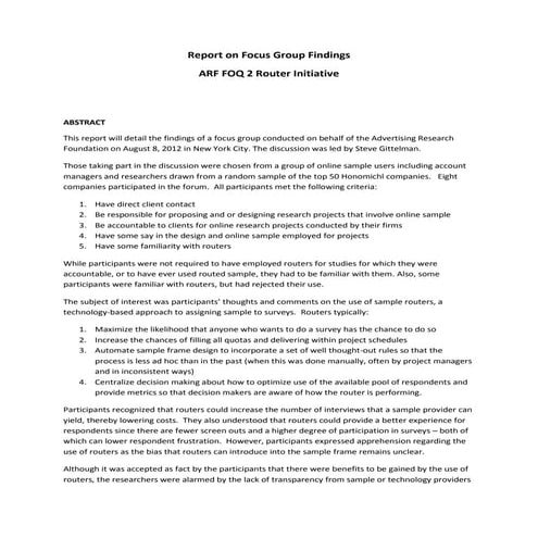 ARF foq2 Router Focus Group Report