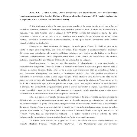 Arte moderna: do iluminismo aos movimentos contemporâneos. ARGAN