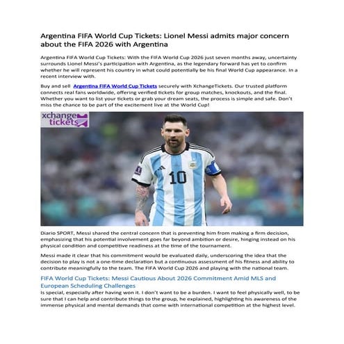 Argentina FIFA World Cup Tickets Lionel Messi admits major concern about the ...