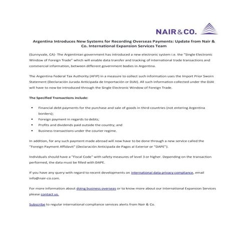 Argentina introduces new systems for recording overseas payments  update from...