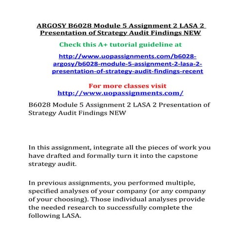 Argosy b6028 module 5 assignment 2 lasa 2 presentation of strategy audit find...