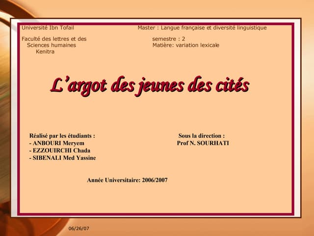 Argot des jeunes des cites 