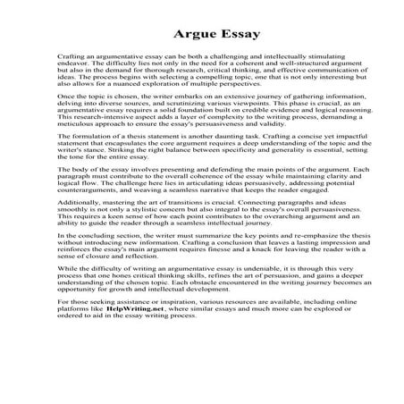 Argue Essay. Choffin Career & Technical Center