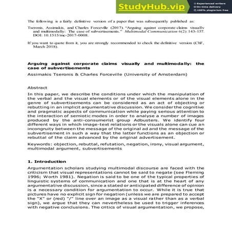 Argumentation And Rhetoric In Visual And Multimodal Communication | PDF
