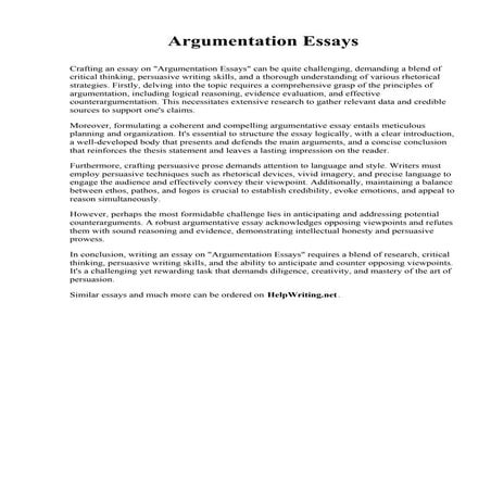 Argumentation Essays. The Catholic University of America