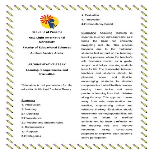 ARGUMENTATIVE ESSAY:Learning, Competencies, and Evaluation