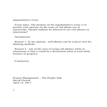argumentative essay· Essay topic The purpose of the argu.docx