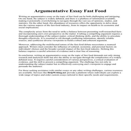 Argumentative Essay Fast Food
