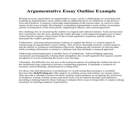 Argumentative Essay Outline Example