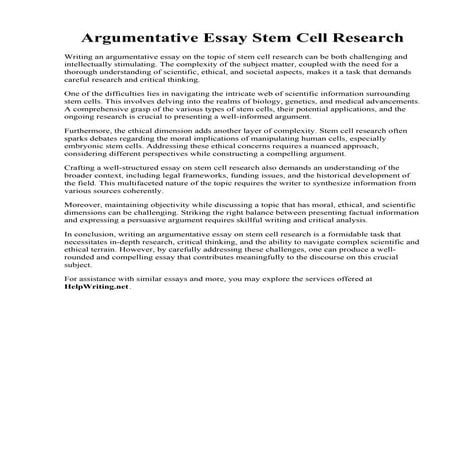 Argumentative Essay Stem Cell Research. Stem Cell Research Essay Example  Top...