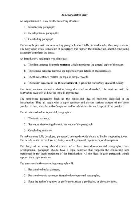 Structure of an argumentative essay