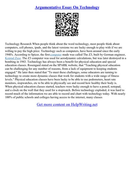 Argumentative Essay Technology